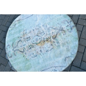 Alfombra Turca Redonda Vintage de 3.9x3.9 pies, Alfombra de Lana Azul - Product Image 5