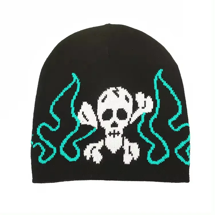 Factory 100% Acrylic Winter Hats Custom Skull Jacquard Knitted Beanie Hat