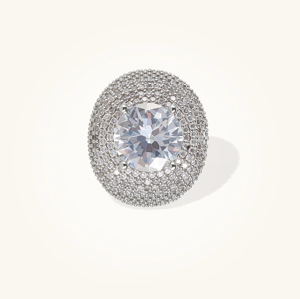 <b>Men</b>’s Round CZ Diamond Halo <b>Ring</b>, Sparkling Pavé Cluster Engagement Style <b>Ring</b>, <b>Silver</b> Tone Luxury Jewelry - Product Image 1