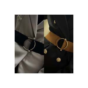 Women's <b>Elastic</b> <b>Belt</b> with Double Ring and Barbell Buckle, Suitable for Jackets, Shirts, and Dresses. - BLACK-TAN - Product Image 1