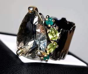 แหวนพลอยอเมทิสต์สีเขียวธรรมชาติ ชุบโรเดียม เงินแท้ 925 เครื่องประดับชั้นดี ขนาด 10Us - Product Image 4