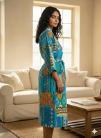 Kimono New Kantha Print Manches complètes Respirant Conception réversible douce avec ceinture Vêtements de nuit pour femmes