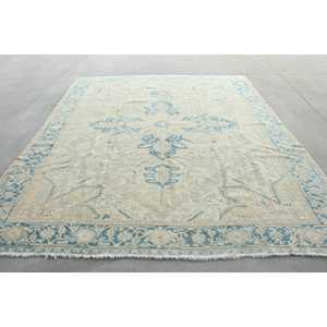 Alfombra Turca Extra Grande de 8.9x10.9 pies, Alfombra de Lana a Rayas Vintage Azul y Blanca - Product Image 1