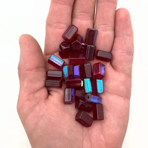 Perles de tube de verre tchèque de finition bleue rouge cerise translucide vintage AB | Lot en vrac en gros de qualité supérieure pour la fabrication de bijoux et l'artisanat - Product Image 2