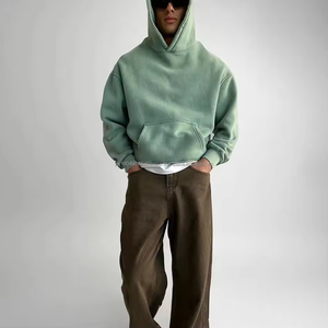 Sweat à capuche court personnalisé pour homme, en molleton de coton lourd 100%, uni, vintage, respirant, lavé - Product Image 3