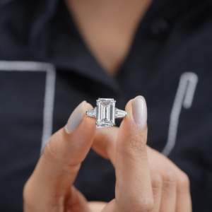 IGI Certified Emerald Cut <b>Diamond</b> <b>Ring</b> with Tapered Baguette Side Stones - Product Image 6