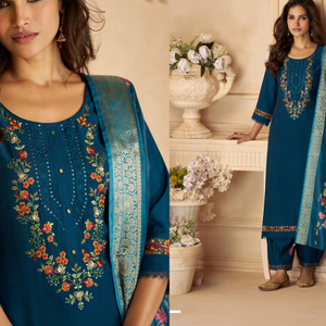 Bordado hecho a mano en telas de viscosa Organza encaje Daman manga Salwar Kameez conjunto para mujeres paquistaníes estilo de fiesta todas las estaciones - Product Image 1