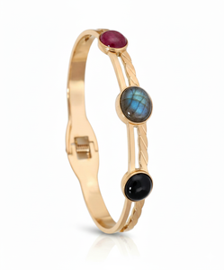 High Quality <b>Stainless</b> <b>Steel</b> Multi Stone Bangle Labradorite Oval Black Onyx Round 2.6 Inch 12g Wholesale - Product Image 1