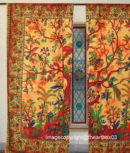 Exclusive Tree of life Curtain Window Treatment Cotton Balcony Drapes Panel Set Mandala Room Divider Curtain