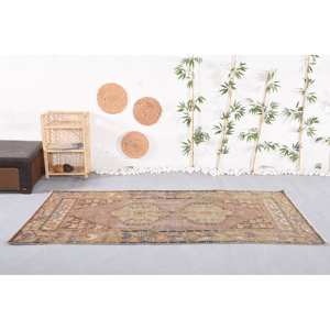 Tapis turc vintage grande surface 4.2x8.6ft fait à la main en laine marron Beige Patchwork Design rectangulaire couloir Latex pour la décoration de la chambre - Product Image 1