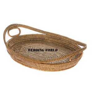 Mayorista de bandeja de servicio de ratán Plato de mesa de diseño personalizado Forma ovalada elegante clásica Venta al por mayor Nueva bandeja de ratán - Product Image 1