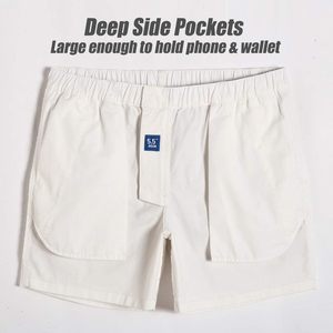 กางเกงขาสั้นผ้าฝ้ายแบบคลาสสิกสำหรับผู้ชายเอวยางยืดมีกระเป๋าหลายใบใส่ประจำวันชุดเดินฤดูร้อน - Product Image 2