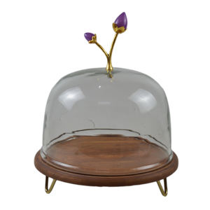 Soporte de pastel de madera y vidrio con perillas decorativas de metal y pie, fiesta de cumpleaños de boda y diseño de aniversario, soportes de vajilla - Product Image 1