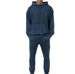 New Arrival Customized Design Acid Wash Fleece Tracksuit Set 100% Cotton Men Streetwear Sweatpants and <b>Hoodie</b> - Product Image 4