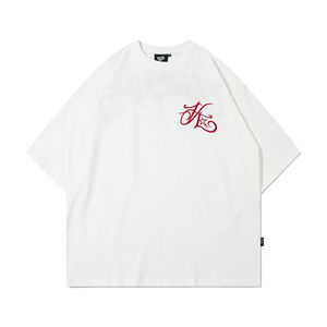 T-shirt décontracté pour homme en coton 100% tricoté respirant à col en V surdimensionné, design personnalisé avec broderie culturelle - Product Image 2