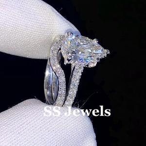 แหวนหมั้นเพชรโมอิส VVS1สำหรับผู้หญิงมีง่ามตัดลูกแพร์925ชุบโรเดียมสีเงินสำหรับงานแต่งงาน - Product Image 4