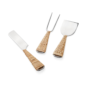 Ensemble de fromage en rotin en acier inoxydable Outils à fromage fantaisie de qualité supérieure Produit vendu à chaud Ensemble de fromage à manche en rotin - Product Image 4