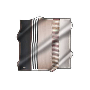 Beige Silk Twill Printed Scarf with Designer Pattern - Product Image 1