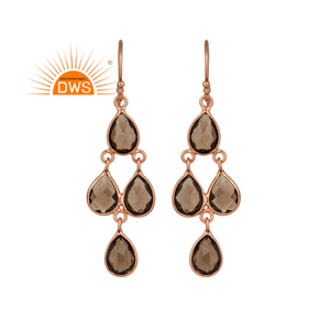 Último diseño, pendientes colgantes de piedras preciosas de cuarzo ahumado Natural chapado en oro rosa, fabricante de joyería fina Demi - Product Image 1