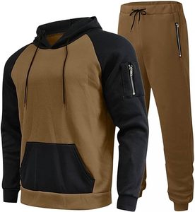 Ensemble de survêtement en molleton uni pour homme, 2 pièces, hiver, décontracté, sweat-shirt à manches longues, jogging, impression numérique - Product Image 1