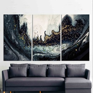 Printed Canvas Artwork: <b>Black</b> <b>and</b> <b>Gold</b> Marble Luxury Home <b>Decor</b>,SET OF 3 CANVAS - Product Image 1