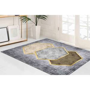 Alfombra con Patrón Hexagonal Dorado: Alfombra Moderna Antideslizante de Chenilla, Alfombra Suave No Tejida - Product Image 2