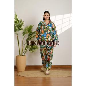 ชุดนอนผ้าฝ้ายออร์แกนิคสำหรับใส่ในบ้านชุดชุดนอนผ้าลินินพิมพ์ลายอินเดียชุดเดรสชุดนอนผ้าลินินทำจากไม้ไผ่100% ออร์แกนิก - Product Image 2