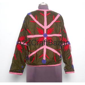 Ventes en gros de vestes courtes d'hiver bohèmes uniques pour femmes, en velours ethnique, avec doublure en coton, vestes brodées à la main - Product Image 5