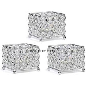 Mirada elegante Cristales de vidrio transparente Diseñador de cuentas Forma cilíndrica Portavelas votivo Centro de mesa en precio impresionante - Product Image 3