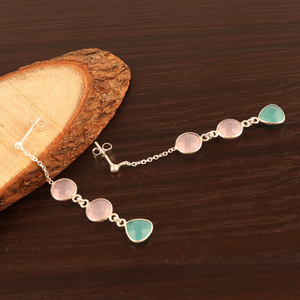 New Trendy Women Earrings 8mm Briolette Cut pink & Aqua Chalcedony Drop Earrings <b>Silver</b> Plated Link Chain Bezel <b>Stud</b> Earrings - Product Image 4