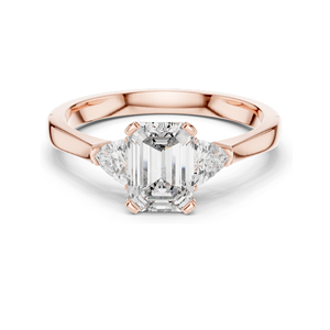 1.3 CT <b>Emerald</b> Cut Lab Diamond Three-Stone <b>Ring</b> for Women VVS-VS EF Clarity 18KT, 14KT, 10KT Gold & 925 <b>Silver</b> Rose, - Product Image 3
