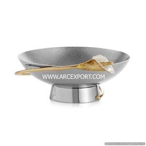 Bol décoratif en métal poli brillant de qualité supérieure avec support en branches dorées polies, bol de service alimentaire au prix de gros - Product Image 4