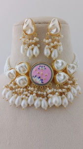 Ensemble de collier de perles Lotus Elegance avec pendentif en émail peint à la main Chaîne en bambou au design unique en laiton lourd-Produit en vrac - Product Image 6