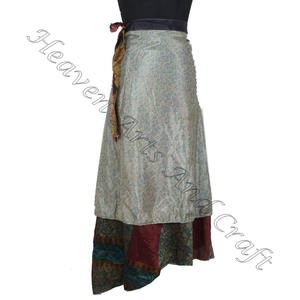 Nouveau indien réversible Sari jupe portefeuille femmes porter Vintage soie Sari longue longueur enveloppante jupe 2 couches réversible Saree Boho - Product Image 1