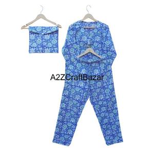 Conjunto de Pijama de Manga Larga con Estampado Floral Digital Indio para Mujer, 100% Algodón, Transpirable, Lujoso y Elegante - Product Image 5