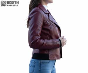 Veste en cuir pour femmes en gros Veste solide à manches longues en cuir pour femme OEM Design Logo Vestes en cuir pour femmes dames en gros - Product Image 5