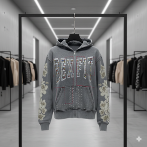 เสื้อฮู้ด Rexfit Sports สำหรับผู้ชาย แบบซิปเต็มตัว ดีไซน์ทำเก่า แต่งลายปักที่หน้าอก แขนเสื้อตัดสี สไตล์สตรีท ฮู้ดดี้ลำลองแบบมีซิป - Product Image 1