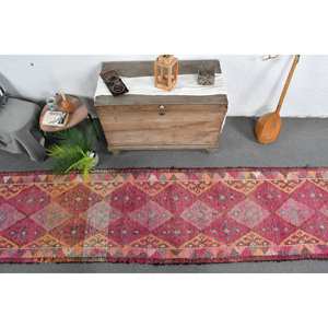 Vintage Turkish Kilim Rug 2,8 X <b>13</b>,5ft Pink Patchwork Design Wool Material Latex Backing Eco Friendly Medium Pile Dining <b>Room</b> - Product Image 5