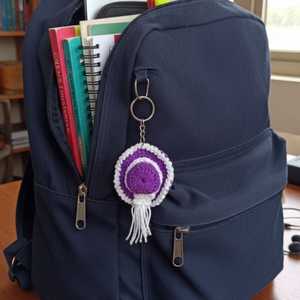 Porte-clés rond en crochet fait main avec pompon – Accessoire élégant pour cheveux et chaînes à pompons - Product Image 6