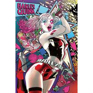 Affiche de bande dessinée Batman, design néon Harley Quinn, art mural sur toile de style moderne avec cadre noir - Product Image 2