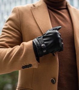 Gants de conduite en cuir de mouton personnalisés GEO BROTHERS - Noir, doigts entiers, légers, coupe-vent, unisexes, pour l'hiver et les activités de plein air - Product Image 4