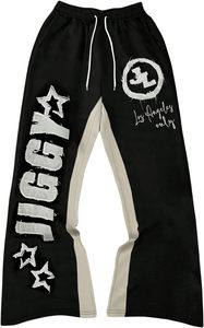 Ropa de calle personalizada, pantalones de chándal acampanados de algodón 100% apilados de felpa francesa, pantalones de chándal de pierna ancha desgastados con bordado holgado Unisex para hombres - Product Image 2