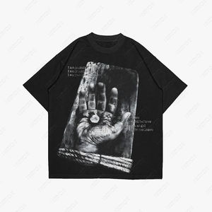 Camisetas de algodón 100% pesadas con cuello redondo personalizadas, camisetas de manga corta con estampado gráfico de gran tamaño para hombre - Product Image 4