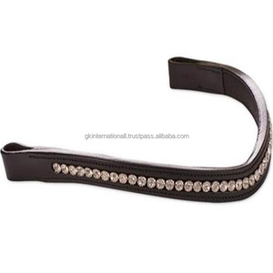Banda de cejas de caballo de cuero genuino negro hecha a mano duradera para brida en mazorca completa con cristales transparentes de diseñador Bling - Product Image 4