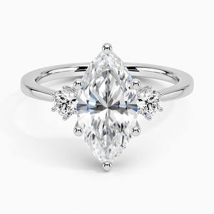 Diamante cultivado en laboratorio VVS de corte Marquesa de gama alta, anillo de compromiso de tres piedras de oro blanco de 14K, Diamante creado en laboratorio certificado IGI - Product Image 1