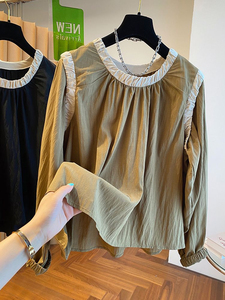 Camisa no tejida de poliéster/algodón manga larga raglán color sólido cuello redondo moda informal nueva primavera otoño ecológica al por mayor - Product Image 6