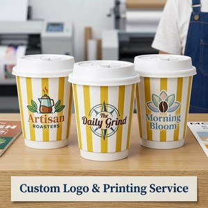 Gobelet à café en papier rayé de marque avec couvercle, vente en gros de gobelets personnalisés pour boissons chaudes pour les cafés spécialisés - Product Image 4