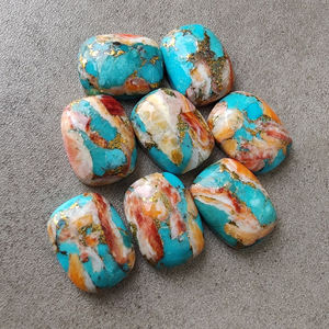 Calidad AAA, ostra espinosa Natural, turquesa, forma de rectángulo, cabujón, parte posterior plana, calibrado, piedras preciosas al por mayor, todos los tamaños disponibles - Product Image 1