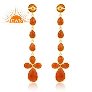 Último diseño de plata esterlina 18K chapado en oro Natural Onyx rojo piedra preciosa colgante pendiente Demi joyería fina fabricante - Product Image 4