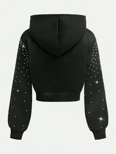 Último diseño cómodo largo mujer casual diamantes de imitación Sudadera con capucha talla grande invierno estampado ropa Mejor Precio venta en línea - Product Image 4